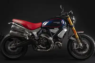Red leather seat stands out on limited edition motorcycle